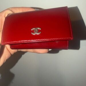 Chanel Glossy Red Leather Card key Holder